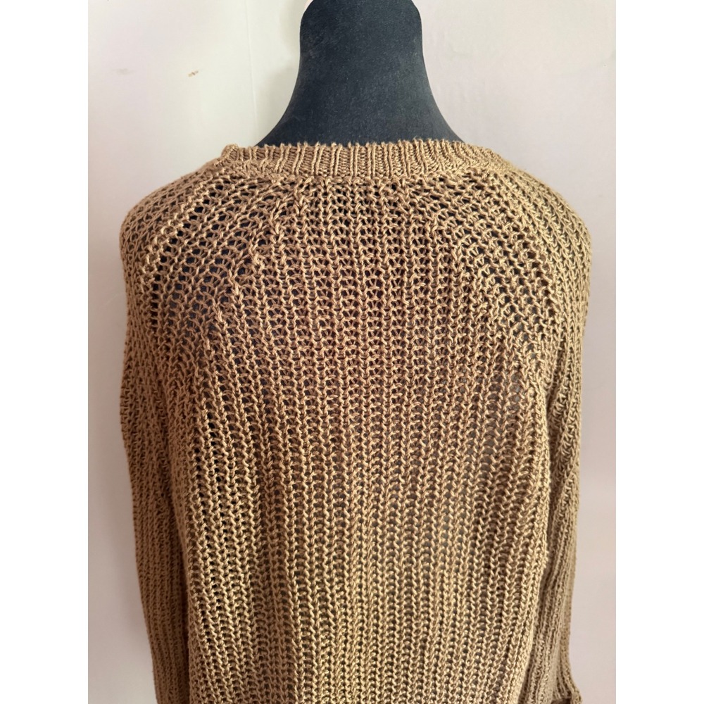 J.Crew 100% Linen Open Knit Sweater Brown Raglan Crew Neck Small Beachy coastal - Picture 12 of 13